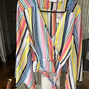 Deep Cut Striped Blouse